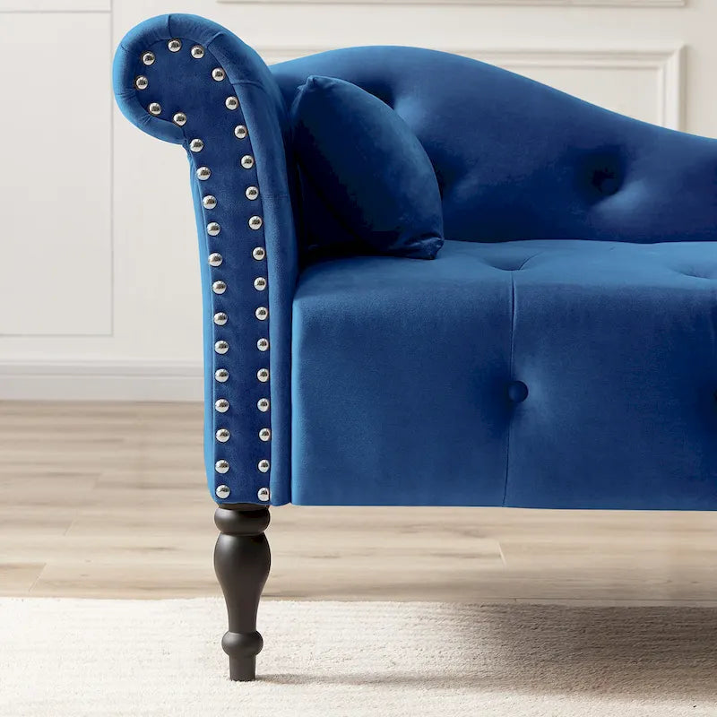 Chaise longue capitonnée en velours 60,6 cm avec clous décoratifs