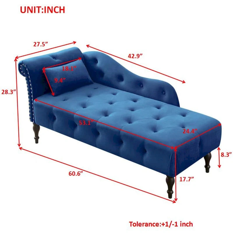 Chaise longue capitonnée en velours 60,6 cm avec clous décoratifs