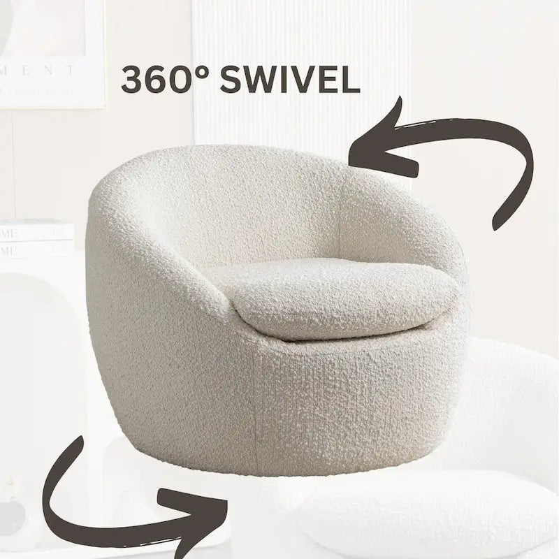 Fauteuil tonneau 31 bouclé blanc crème avec base pivotante