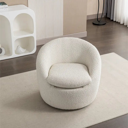 Fauteuil tonneau 31 bouclé blanc crème avec base pivotante