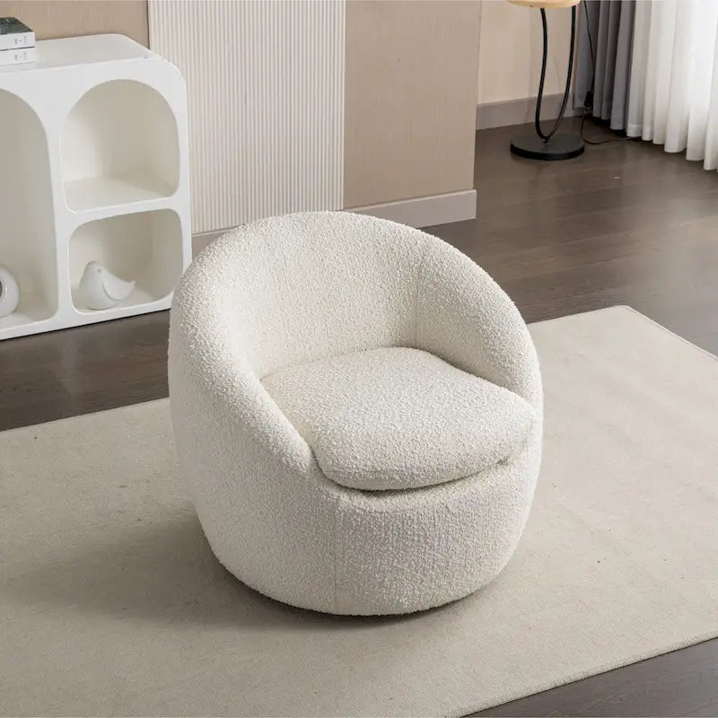 Fauteuil tonneau 31 bouclé blanc crème avec base pivotante