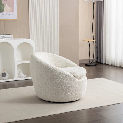 Fauteuil tonneau 31 bouclé blanc crème avec base pivotante