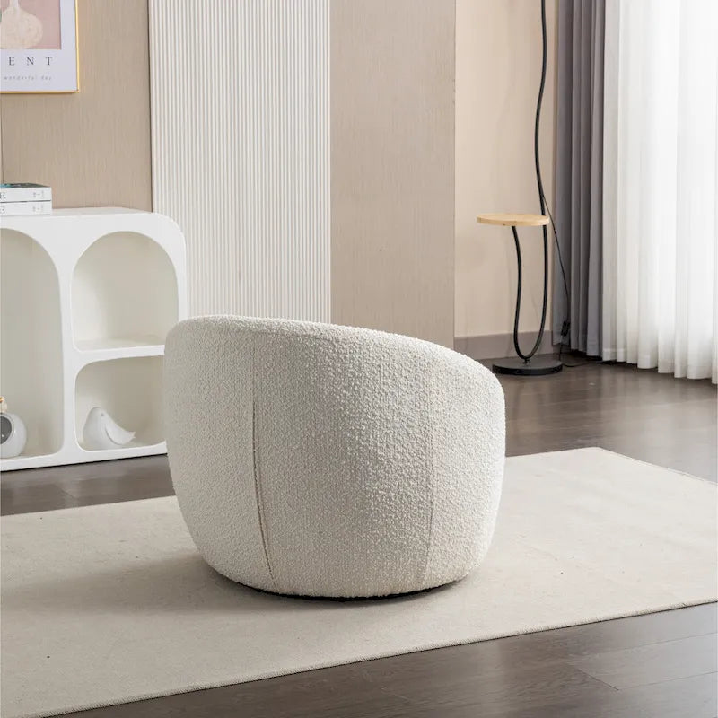 Fauteuil tonneau 31 bouclé blanc crème avec base pivotante