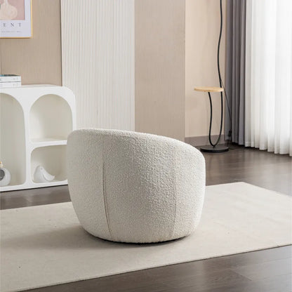 Fauteuil tonneau 31 bouclé blanc crème avec base pivotante