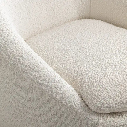 Fauteuil tonneau 31 bouclé blanc crème avec base pivotante