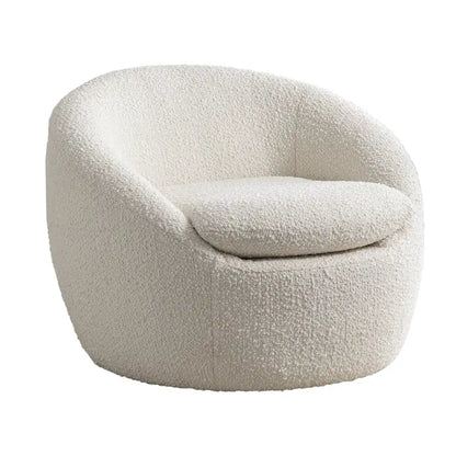 Fauteuil tonneau 31 bouclé blanc crème avec base pivotante