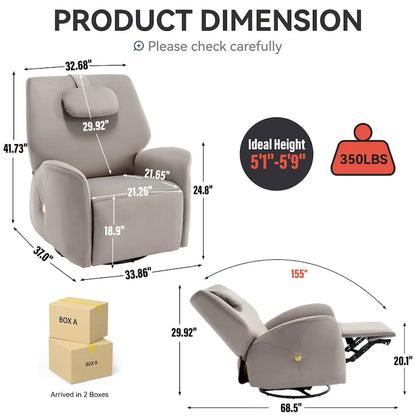 Fauteuil inclinable électrique pivotant et à bascule avec coussin de soutien lombaire et cervical, angle de rotation maximal de 270°, ports USB et Type-C