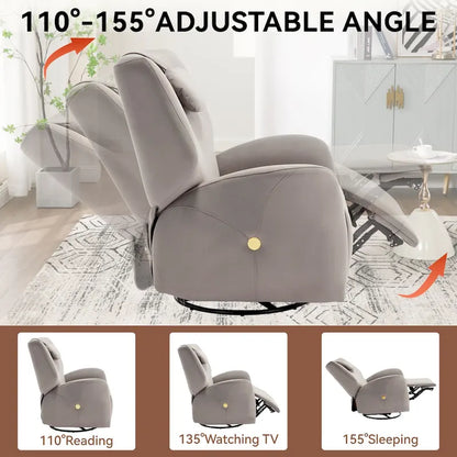 Fauteuil inclinable électrique pivotant et à bascule avec coussin de soutien lombaire et cervical, angle de rotation maximal de 270°, ports USB et Type-C