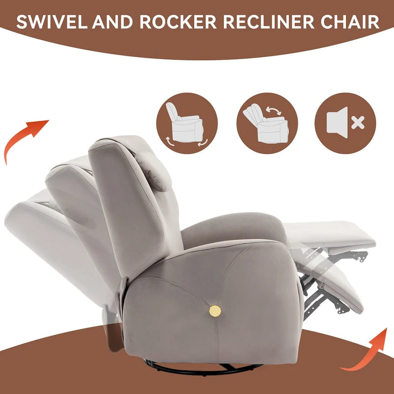 Fauteuil inclinable électrique pivotant et à bascule avec coussin de soutien lombaire et cervical, angle de rotation maximal de 270°, ports USB et Type-C