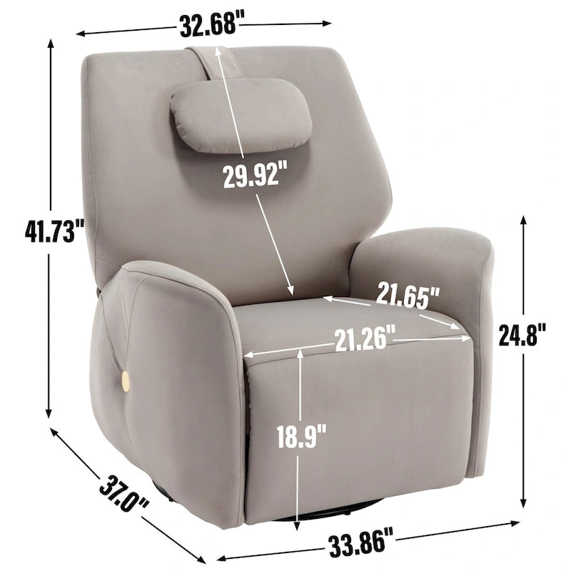 Fauteuil inclinable électrique pivotant et à bascule avec coussin de soutien lombaire et cervical, angle de rotation maximal de 270°, ports USB et Type-C