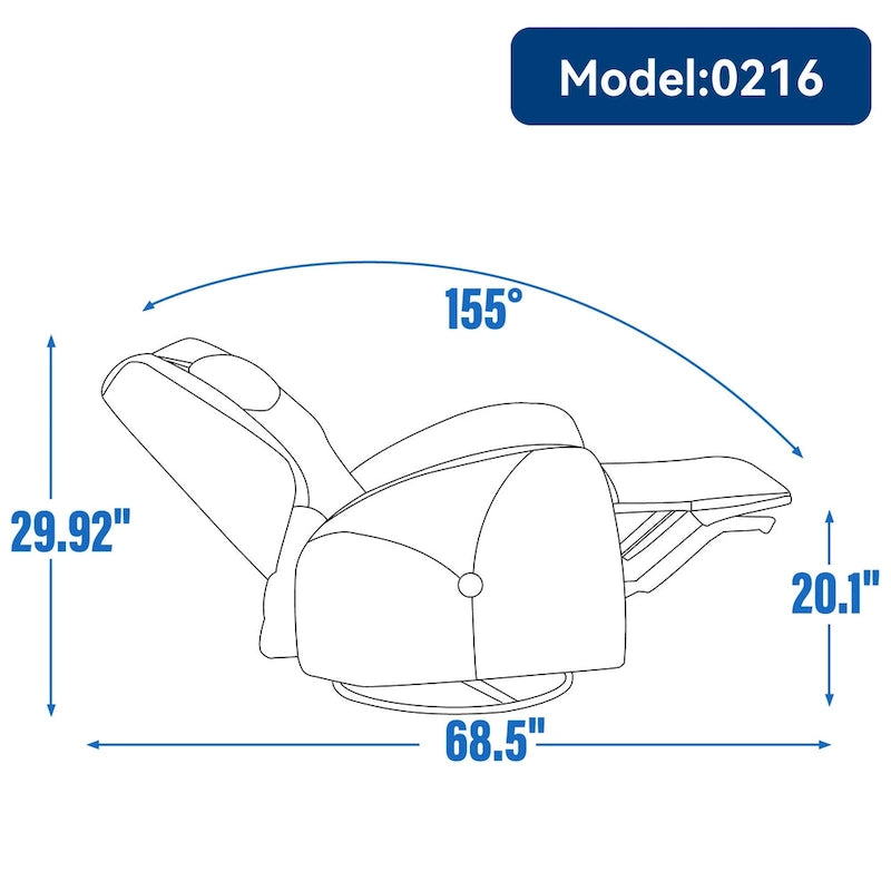 Fauteuil inclinable électrique pivotant et à bascule avec coussin de soutien lombaire et cervical, angle de rotation maximal de 270°, ports USB et Type-C