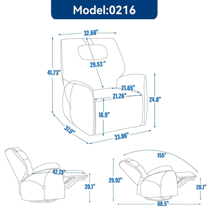 Fauteuil inclinable électrique pivotant et à bascule avec coussin de soutien lombaire et cervical, angle de rotation maximal de 270°, ports USB et Type-C