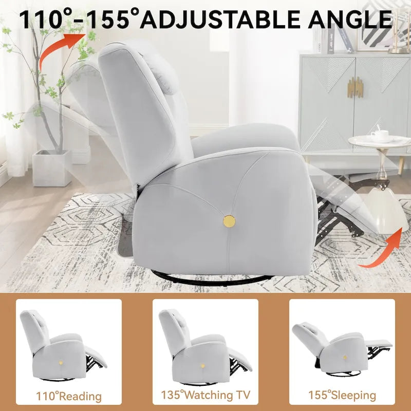 Fauteuil inclinable électrique pivotant et à bascule avec coussin de soutien lombaire et cervical, angle de rotation maximal de 270°, ports USB et Type-C