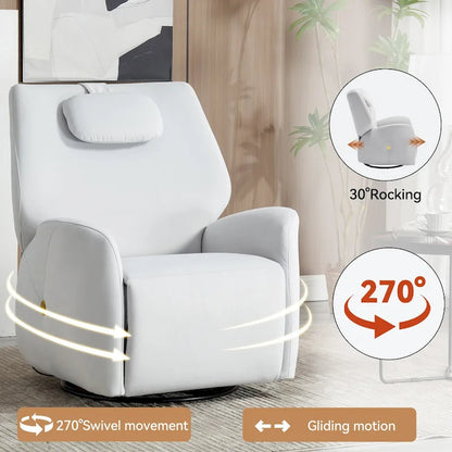Fauteuil inclinable électrique pivotant et à bascule avec coussin de soutien lombaire et cervical, angle de rotation maximal de 270°, ports USB et Type-C