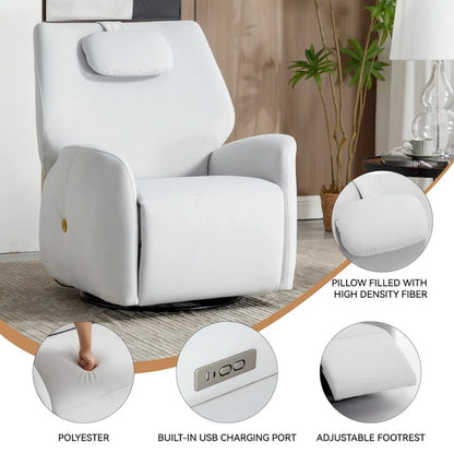 Fauteuil inclinable électrique pivotant et à bascule avec coussin de soutien lombaire et cervical, angle de rotation maximal de 270°, ports USB et Type-C