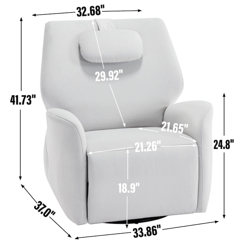 Fauteuil inclinable électrique pivotant et à bascule avec coussin de soutien lombaire et cervical, angle de rotation maximal de 270°, ports USB et Type-C