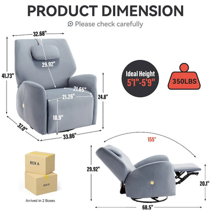 Fauteuil inclinable électrique pivotant et à bascule avec coussin de soutien lombaire et cervical, angle de rotation maximal de 270°, ports USB et Type-C