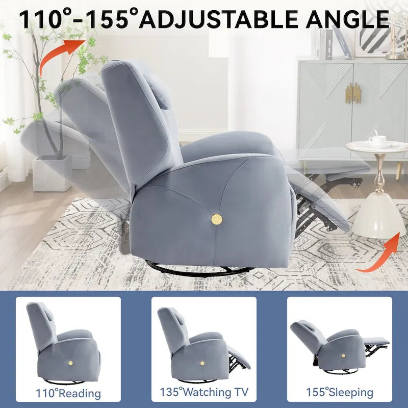 Fauteuil inclinable électrique pivotant et à bascule avec coussin de soutien lombaire et cervical, angle de rotation maximal de 270°, ports USB et Type-C