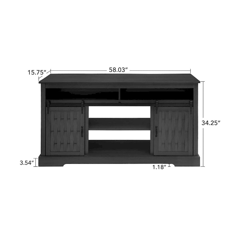 Meuble TV avec cheminée électrique et portes coulissantes de style grange (58.03) pour téléviseurs jusqu'à 65 pouces