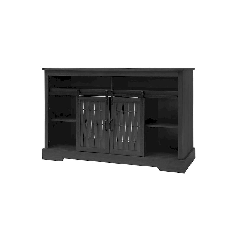 Meuble TV avec cheminée électrique et portes coulissantes de style grange (58.03) pour téléviseurs jusqu'à 65 pouces