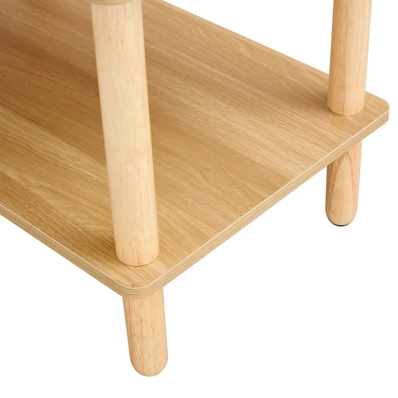 Meuble TV moderne à 2 niveaux avec étagère de rangement ouverte et pieds en bois d'hévéa