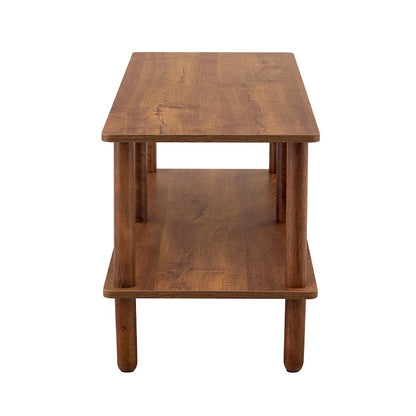 Meuble TV moderne à 2 niveaux avec étagère de rangement ouverte et pieds en bois d'hévéa