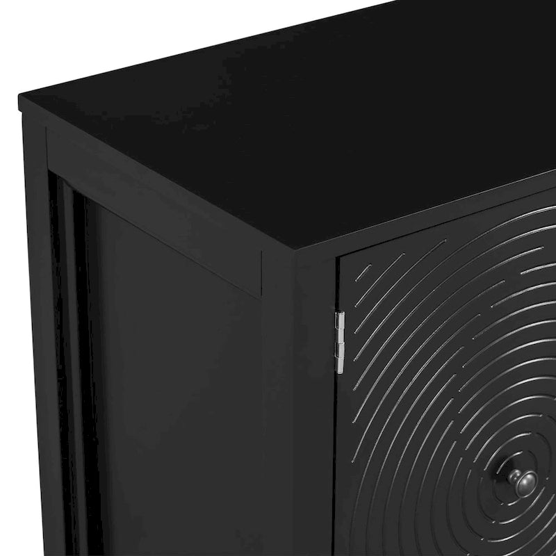 Buffet à trois portes orné de motifs en spirale et d'un design artistique, idéal pour le salon, l'entrée et le bureau.