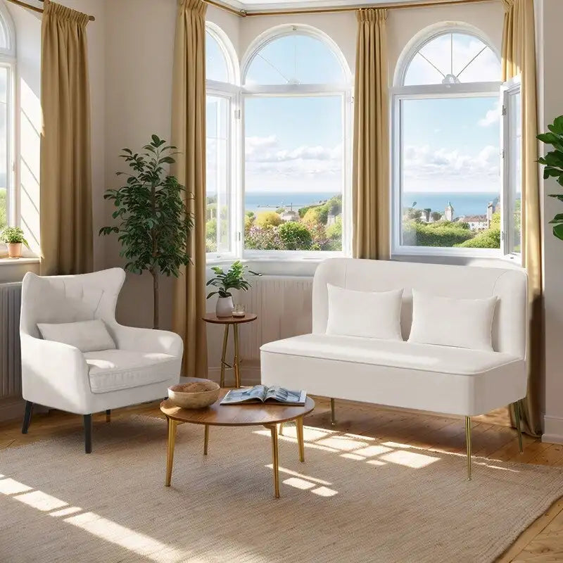 Ensemble canapé 2 pièces moderne en velours pour salon, recouvert de tissu