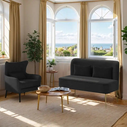 Ensemble canapé 2 pièces moderne en velours pour salon, recouvert de tissu