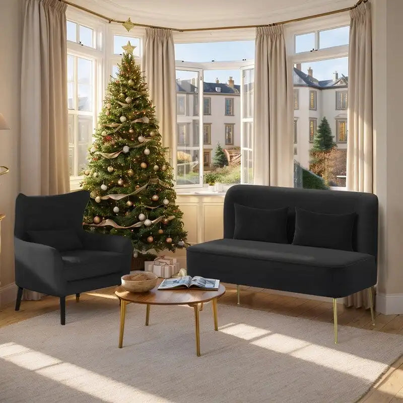 Ensemble canapé 2 pièces moderne en velours pour salon, recouvert de tissu