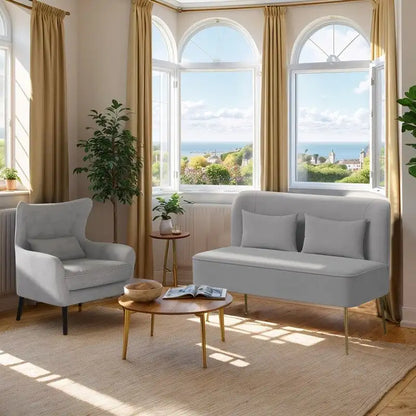 Ensemble canapé 2 pièces moderne en velours pour salon, recouvert de tissu