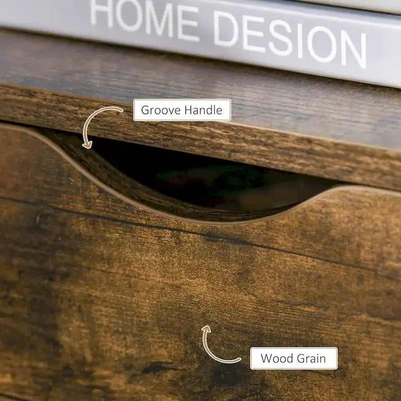 Table d'appoint industrielle à 2 tiroirs, petite table de chevet avec étagère de rangement, table d'appoint pour canapé avec poignée rainurée et structure en métal