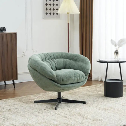 Fauteuil club/fauteuil d'appoint pivotant à 360° en chenille avec coussin amovible, fauteuil de bureau rond avec piètement en métal noir