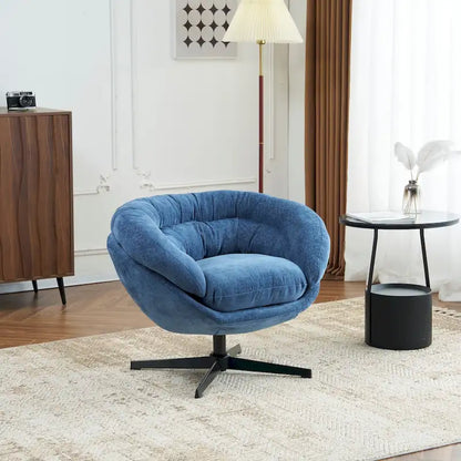 Fauteuil club/fauteuil d'appoint pivotant à 360° en chenille avec coussin amovible, fauteuil de bureau rond avec piètement en métal noir