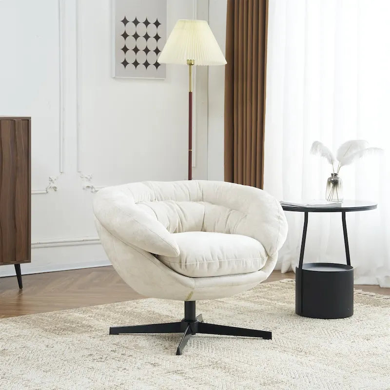 Fauteuil club/fauteuil d'appoint pivotant à 360° en chenille avec coussin amovible, fauteuil de bureau rond avec piètement en métal noir