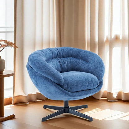 Fauteuil club/fauteuil d'appoint pivotant à 360° en chenille avec coussin amovible, fauteuil de bureau rond avec piètement en métal noir