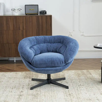 Fauteuil club/fauteuil d'appoint pivotant à 360° en chenille avec coussin amovible, fauteuil de bureau rond avec piètement en métal noir