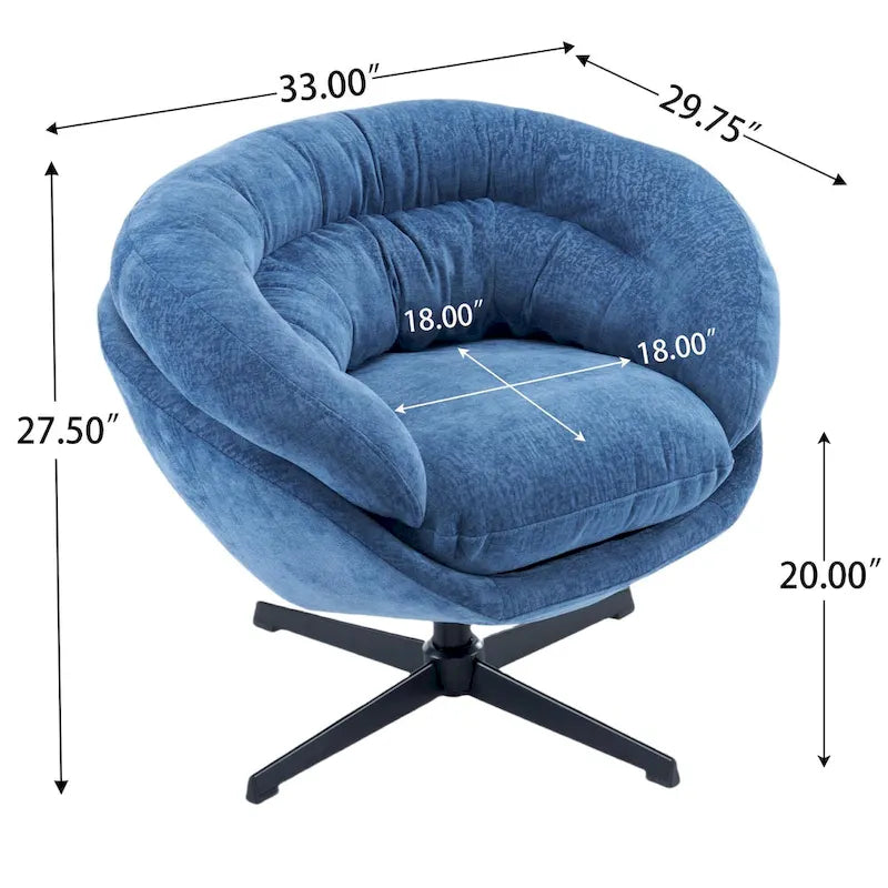 Fauteuil club/fauteuil d'appoint pivotant à 360° en chenille avec coussin amovible, fauteuil de bureau rond avec piètement en métal noir