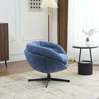 Fauteuil club/fauteuil d'appoint pivotant à 360° en chenille avec coussin amovible, fauteuil de bureau rond avec piètement en métal noir
