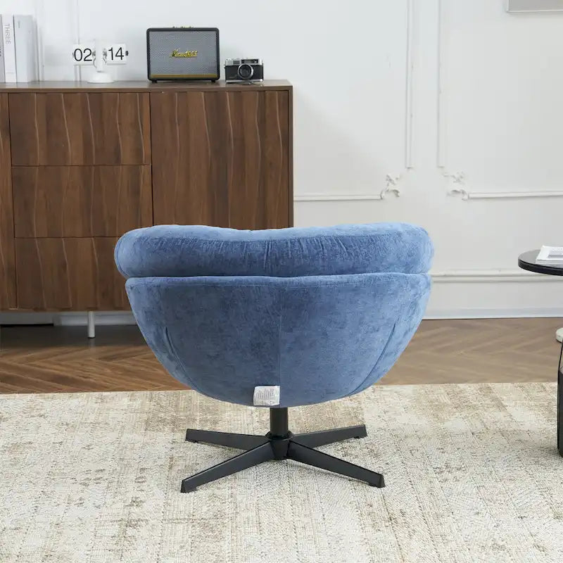Fauteuil club/fauteuil d'appoint pivotant à 360° en chenille avec coussin amovible, fauteuil de bureau rond avec piètement en métal noir