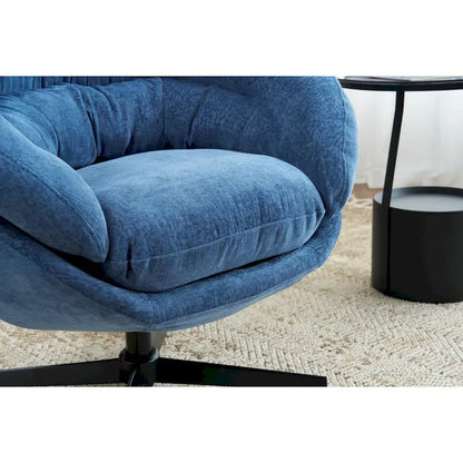 Fauteuil club/fauteuil d'appoint pivotant à 360° en chenille avec coussin amovible, fauteuil de bureau rond avec piètement en métal noir