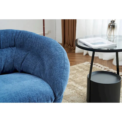 Fauteuil club/fauteuil d'appoint pivotant à 360° en chenille avec coussin amovible, fauteuil de bureau rond avec piètement en métal noir