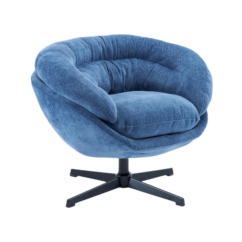 Fauteuil club/fauteuil d'appoint pivotant à 360° en chenille avec coussin amovible, fauteuil de bureau rond avec piètement en métal noir