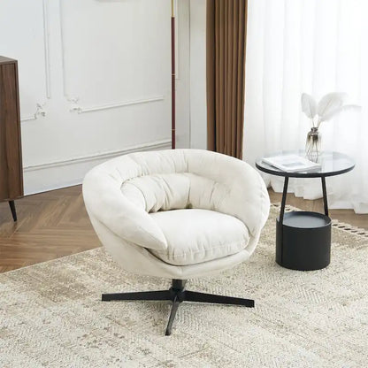 Fauteuil club/fauteuil d'appoint pivotant à 360° en chenille avec coussin amovible, fauteuil de bureau rond avec piètement en métal noir