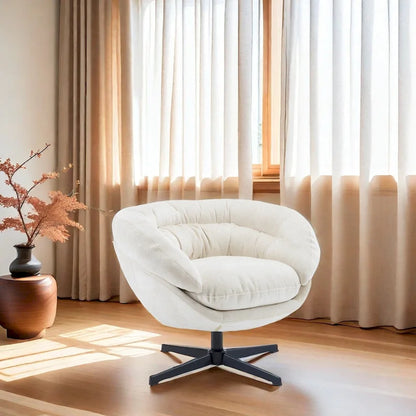 Fauteuil club/fauteuil d'appoint pivotant à 360° en chenille avec coussin amovible, fauteuil de bureau rond avec piètement en métal noir