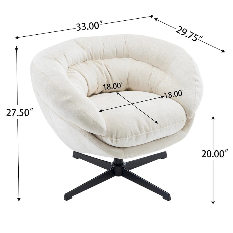 Fauteuil club/fauteuil d'appoint pivotant à 360° en chenille avec coussin amovible, fauteuil de bureau rond avec piètement en métal noir