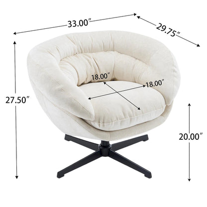 Fauteuil club/fauteuil d'appoint pivotant à 360° en chenille avec coussin amovible, fauteuil de bureau rond avec piètement en métal noir