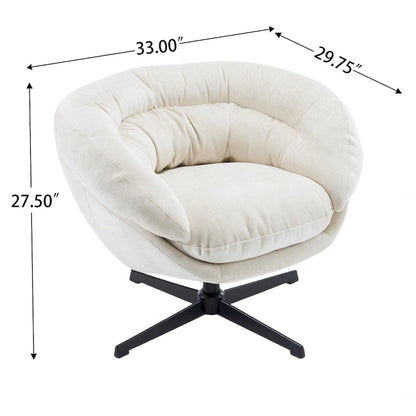 Fauteuil club/fauteuil d'appoint pivotant à 360° en chenille avec coussin amovible, fauteuil de bureau rond avec piètement en métal noir