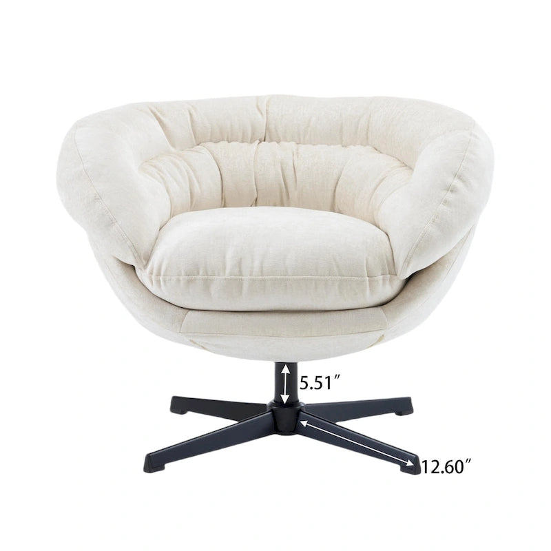 Fauteuil club/fauteuil d'appoint pivotant à 360° en chenille avec coussin amovible, fauteuil de bureau rond avec piètement en métal noir