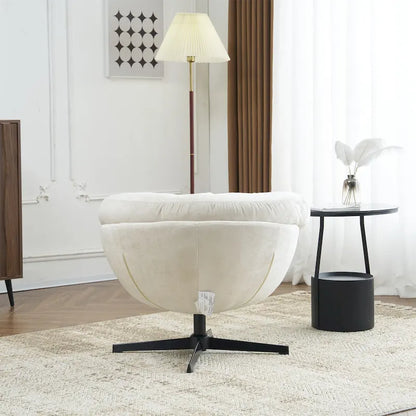 Fauteuil club/fauteuil d'appoint pivotant à 360° en chenille avec coussin amovible, fauteuil de bureau rond avec piètement en métal noir